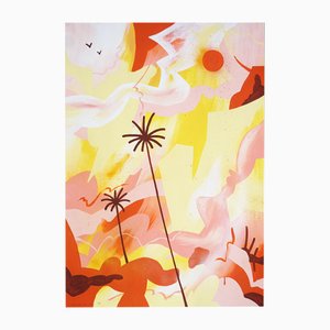 Perrine Honoré, Incandescent Palms, 2024, Acrylic & Oil Crayon on Watercolor Paper-RWC-2036543