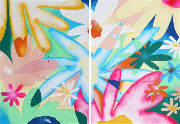 Perrine Honoré, Rainbow Flowers Diptych, 2024, Acrylic & Oil Crayon on Watercolor Paper-RWC-2036546