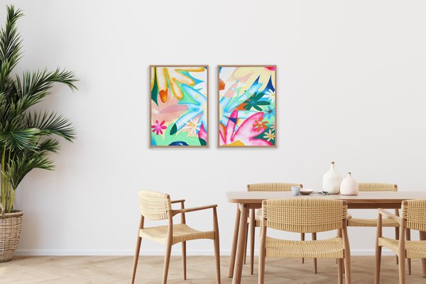 Perrine Honoré, Rainbow Flowers Diptych, 2024, Acrylic & Oil Crayon on Watercolor Paper-RWC-2036546