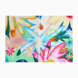 Perrine Honoré, Rainbow Flowers Diptych, 2024, Acrylic & Oil Crayon on Watercolor Paper-RWC-2036546