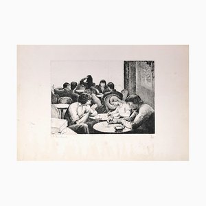 Personnes Attablées au Café - Etching and Drypoint by E. Bouchaud Mid 20th Century-ZCI-762109