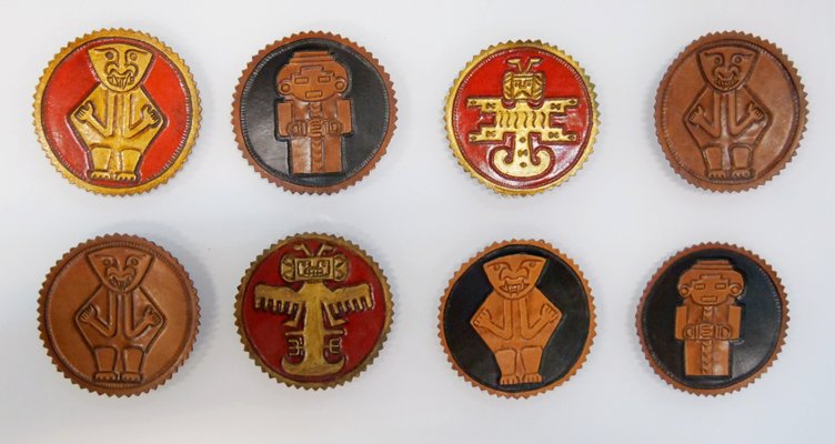 Peruvian Leather Plaques, 1950s, Set of 8-QFD-1054225