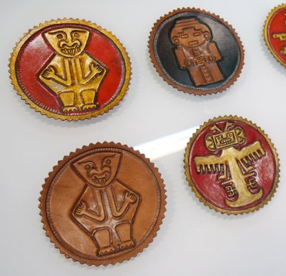 Peruvian Leather Plaques, 1950s, Set of 8-QFD-1054225