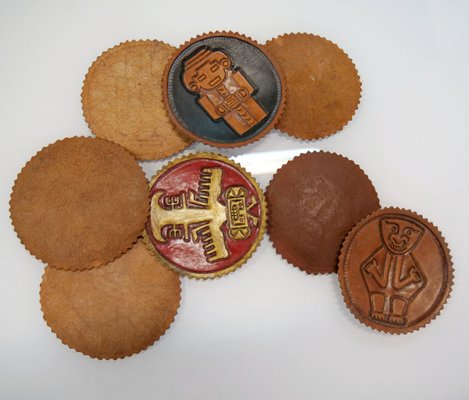 Peruvian Leather Plaques, 1950s, Set of 8-QFD-1054225