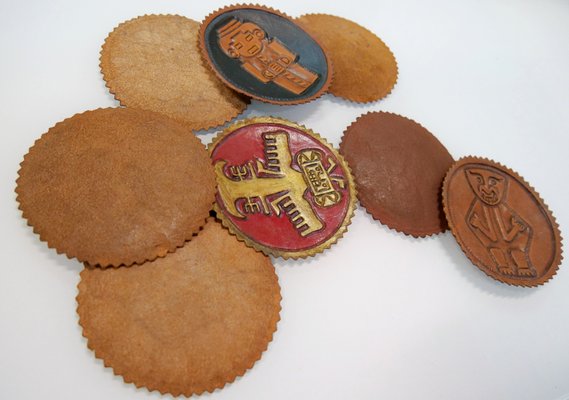 Peruvian Leather Plaques, 1950s, Set of 8-QFD-1054225