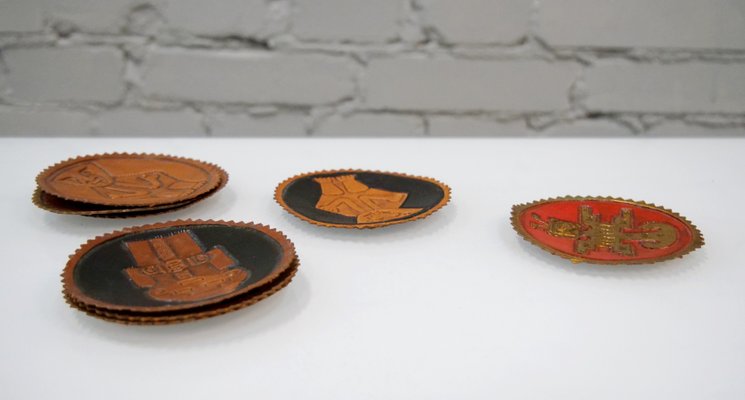 Peruvian Leather Plaques, 1950s, Set of 8-QFD-1054225