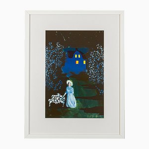 Peter Dahl, Lady at Night, Color Lithograph on Paper, Framed-GPP-1079963