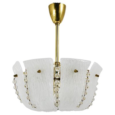 Petite Curved Basket Chandelier in Brass & Glass attributed to J. T. Kalmar for Kalmar, Austria, 1950s-MWV-2026690