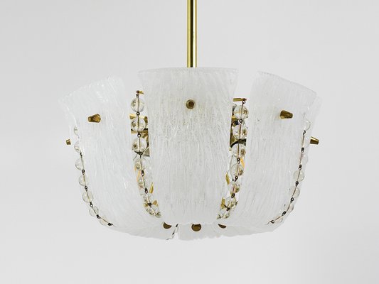 Petite Curved Basket Chandelier in Brass & Glass attributed to J. T. Kalmar for Kalmar, Austria, 1950s-MWV-2026690