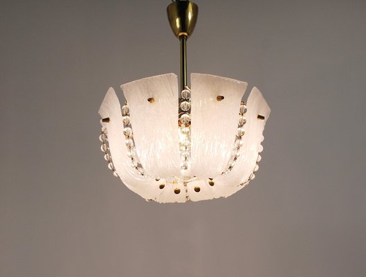 Petite Curved Basket Chandelier in Brass & Glass attributed to J. T. Kalmar for Kalmar, Austria, 1950s-MWV-2026690