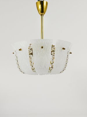 Petite Curved Basket Chandelier in Brass & Glass attributed to J. T. Kalmar for Kalmar, Austria, 1950s-MWV-2026690