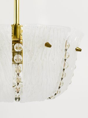 Petite Curved Basket Chandelier in Brass & Glass attributed to J. T. Kalmar for Kalmar, Austria, 1950s-MWV-2026690