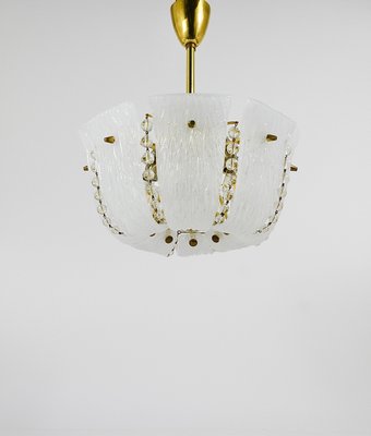 Petite Curved Basket Chandelier in Brass & Glass attributed to J. T. Kalmar for Kalmar, Austria, 1950s-MWV-2026690