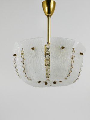 Petite Curved Basket Chandelier in Brass & Glass attributed to J. T. Kalmar for Kalmar, Austria, 1950s-MWV-2026690