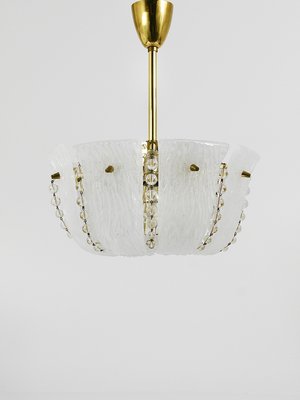 Petite Curved Basket Chandelier in Brass & Glass attributed to J. T. Kalmar for Kalmar, Austria, 1950s-MWV-2026690