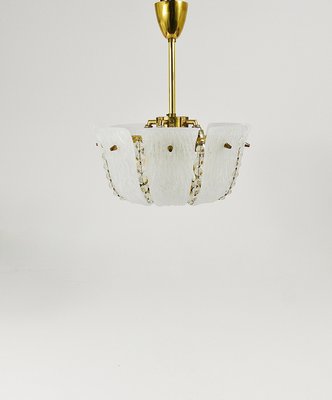 Petite Curved Basket Chandelier in Brass & Glass attributed to J. T. Kalmar for Kalmar, Austria, 1950s-MWV-2026690