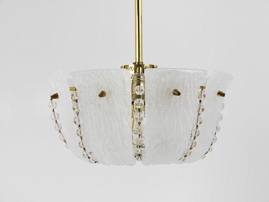 Petite Curved Basket Chandelier in Brass & Glass attributed to J. T. Kalmar for Kalmar, Austria, 1950s-MWV-2026690