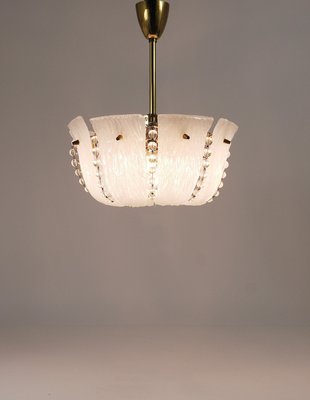 Petite Curved Basket Chandelier in Brass & Glass attributed to J. T. Kalmar for Kalmar, Austria, 1950s-MWV-2026690