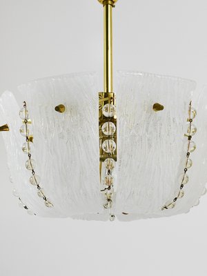 Petite Curved Basket Chandelier in Brass & Glass attributed to J. T. Kalmar for Kalmar, Austria, 1950s-MWV-2026690