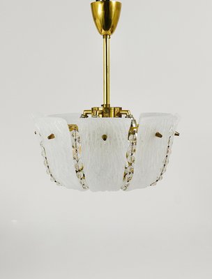 Petite Curved Basket Chandelier in Brass & Glass attributed to J. T. Kalmar for Kalmar, Austria, 1950s-MWV-2026690