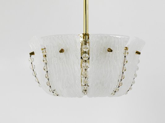 Petite Curved Basket Chandelier in Brass & Glass attributed to J. T. Kalmar for Kalmar, Austria, 1950s-MWV-2026690