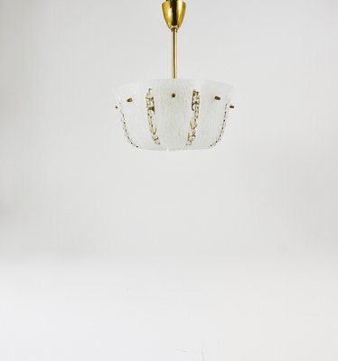 Petite Curved Basket Chandelier in Brass & Glass attributed to J. T. Kalmar for Kalmar, Austria, 1950s-MWV-2026690