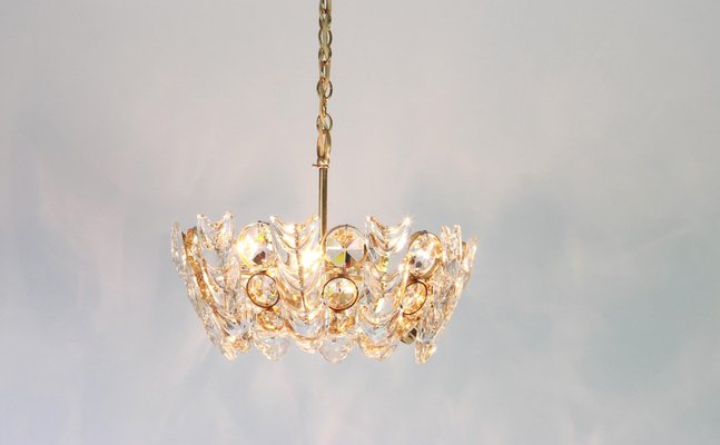 Petite German Gilt Brass and Crystal Glass Encrusted Chandelier from Palwa, 1970s-UGR-1086105