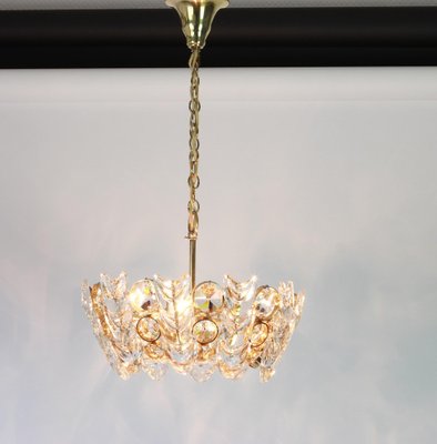 Petite German Gilt Brass and Crystal Glass Encrusted Chandelier from Palwa, 1970s-UGR-1086105