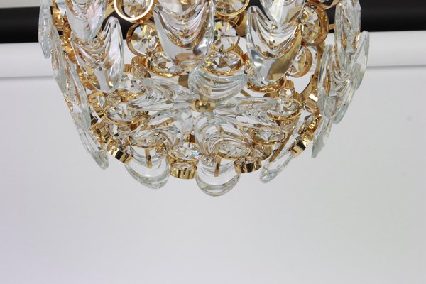 Petite German Gilt Brass and Crystal Glass Encrusted Chandelier from Palwa, 1970s-UGR-1086105