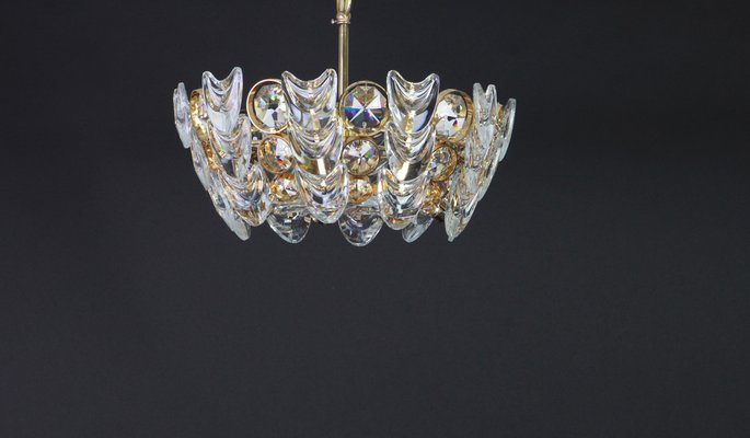 Petite German Gilt Brass and Crystal Glass Encrusted Chandelier from Palwa, 1970s-UGR-1086105