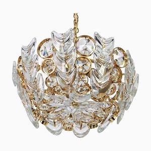 Petite German Gilt Brass and Crystal Glass Encrusted Chandelier from Palwa, 1970s-UGR-1086105