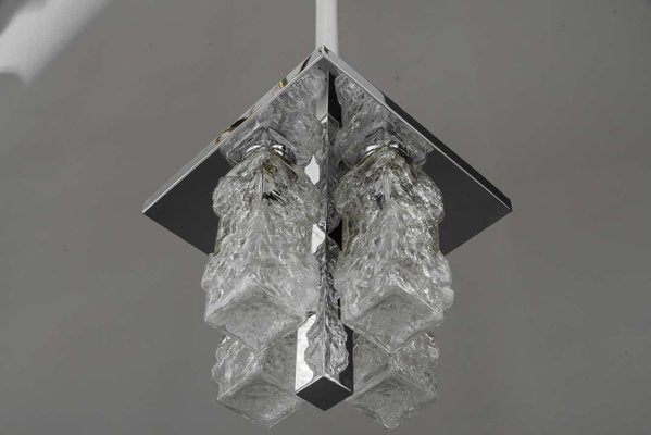 Petite German Square Nickel-Plated Ice Glass Flush Mount from Hillebrand, 1970s-SPD-1086877