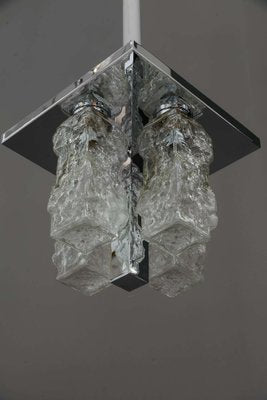 Petite German Square Nickel-Plated Ice Glass Flush Mount from Hillebrand, 1970s-SPD-1086877