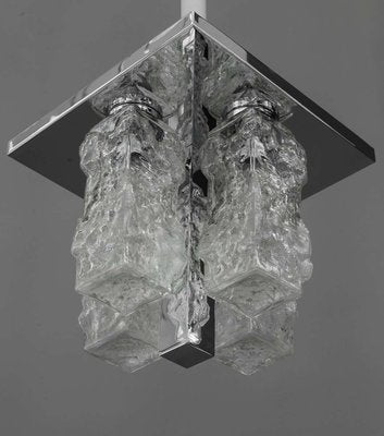 Petite German Square Nickel-Plated Ice Glass Flush Mount from Hillebrand, 1970s-SPD-1086877