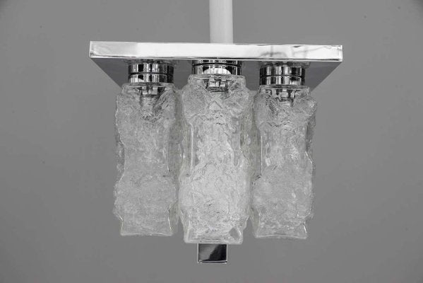 Petite German Square Nickel-Plated Ice Glass Flush Mount from Hillebrand, 1970s-SPD-1086877