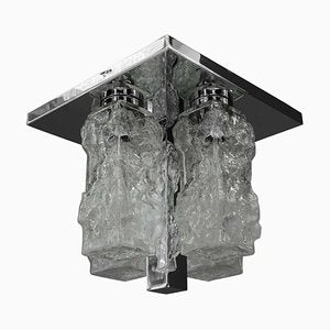 Petite German Square Nickel-Plated Ice Glass Flush Mount from Hillebrand, 1970s-SPD-1086877