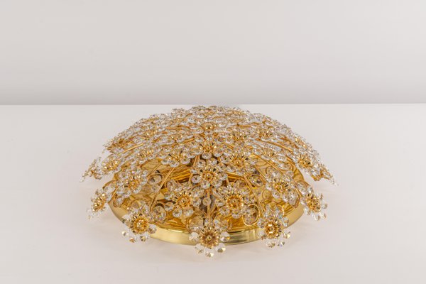 Petite Gilt Brass Cut-Glass Flower Flush Mount by Palwa, Germany, 1970s-UGR-1299018