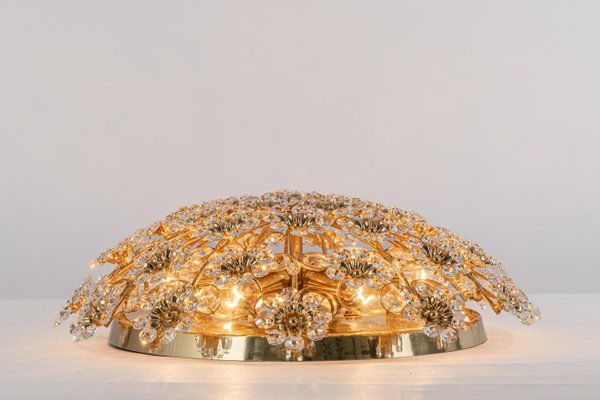 Petite Gilt Brass Cut-Glass Flower Flush Mount by Palwa, Germany, 1970s-UGR-1299018