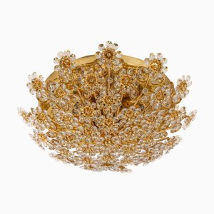 Petite Gilt Brass Cut-Glass Flower Flush Mount by Palwa, Germany, 1970s-UGR-1299018