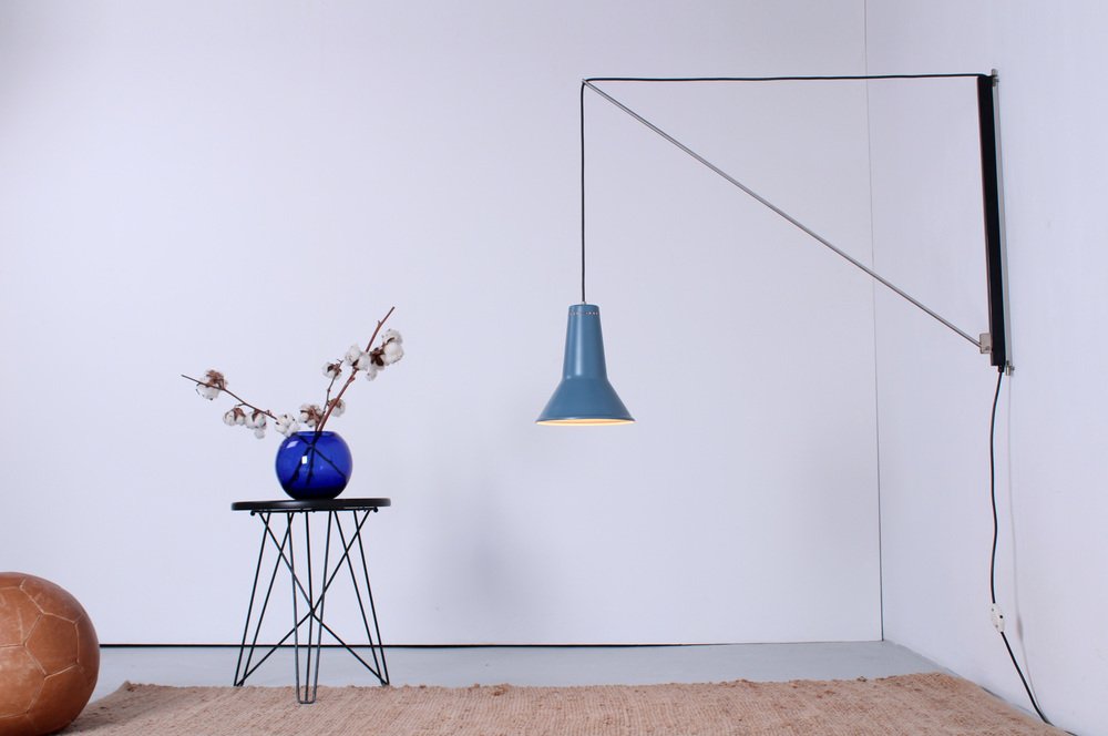 Petrol Blue Model 25 Adjustable Wall Lamp by W. Hagoort for Hagoort, 1950s