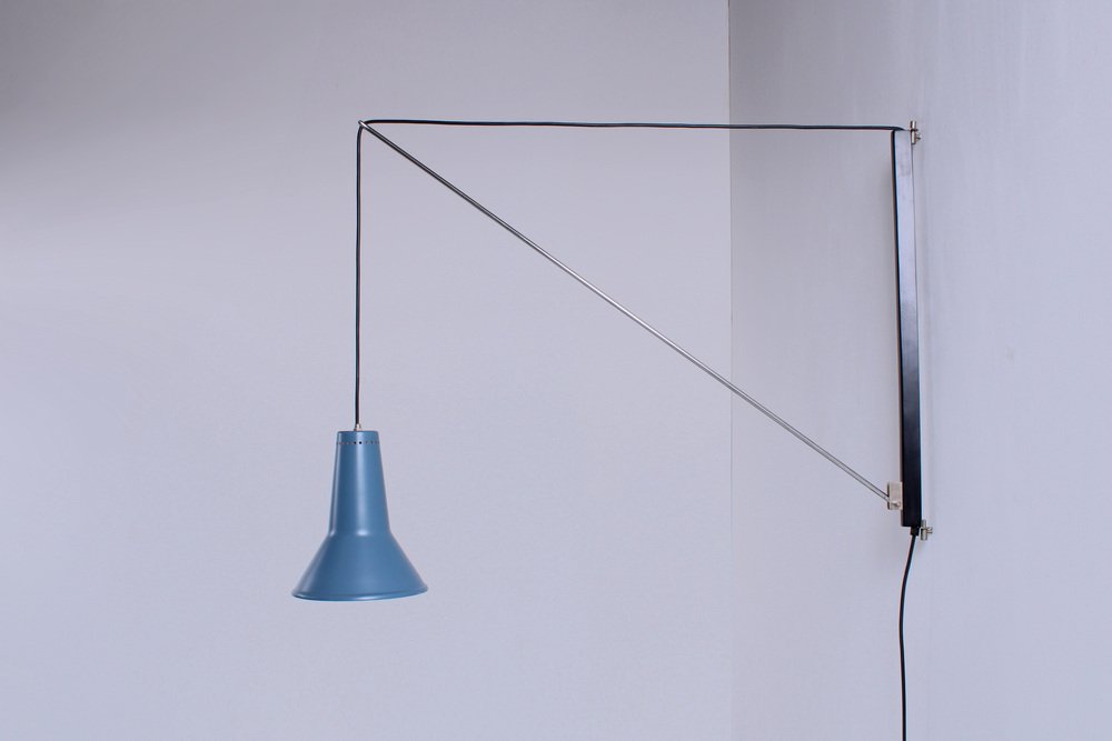 Petrol Blue Model 25 Adjustable Wall Lamp by W. Hagoort for Hagoort, 1950s