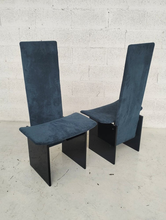 Petrol Blue Velvet Model Rennie Chairs by K. Takahama for Simon Gavina, Italy, 1970s, Set of 2