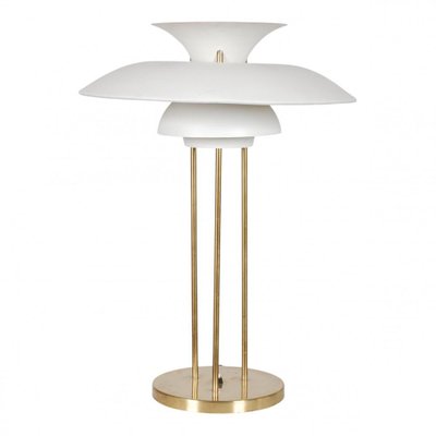 PH-5 Brass Table Lamp with White Shades by Poul Henningsen, 1970s-MTD-1400870