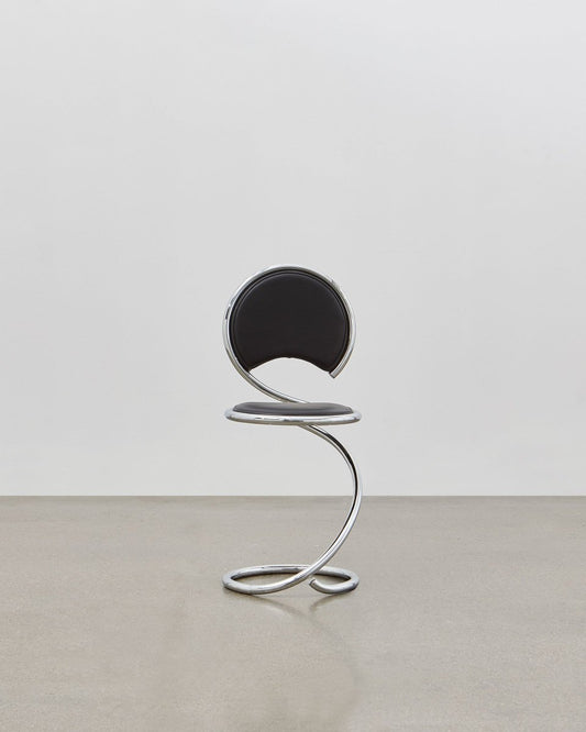 PH Snake Chair, Chrome, Aniline Leather Black, Leather Upholstery, Visible Tubes