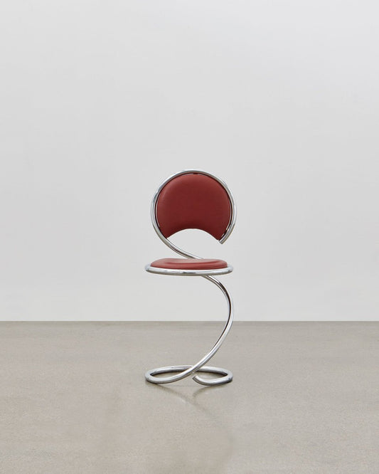 PH Snake Chair, Chrome, Aniline Leather Indianred, Leather Upholstery, Visible Tubes