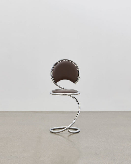 PH Snake Chair, Chrome, Aniline Leather Mocca, Leather Upholstery, Visible Tubes