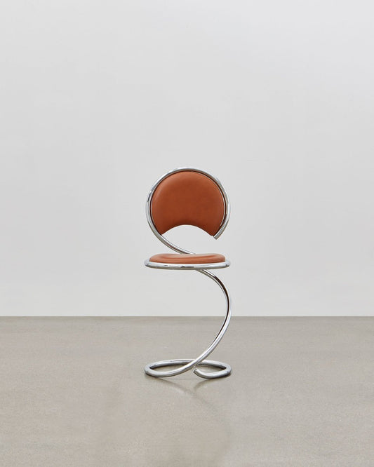 PH Snake Chair, Chrome, Aniline Leather Walnut, Leather Upholstery, Visible Tubes