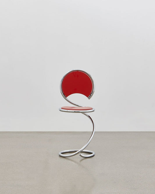 PH Snake Chair, Chrome, Red Painted Satin Matte, Wood Seat/Back, Visible Tubes