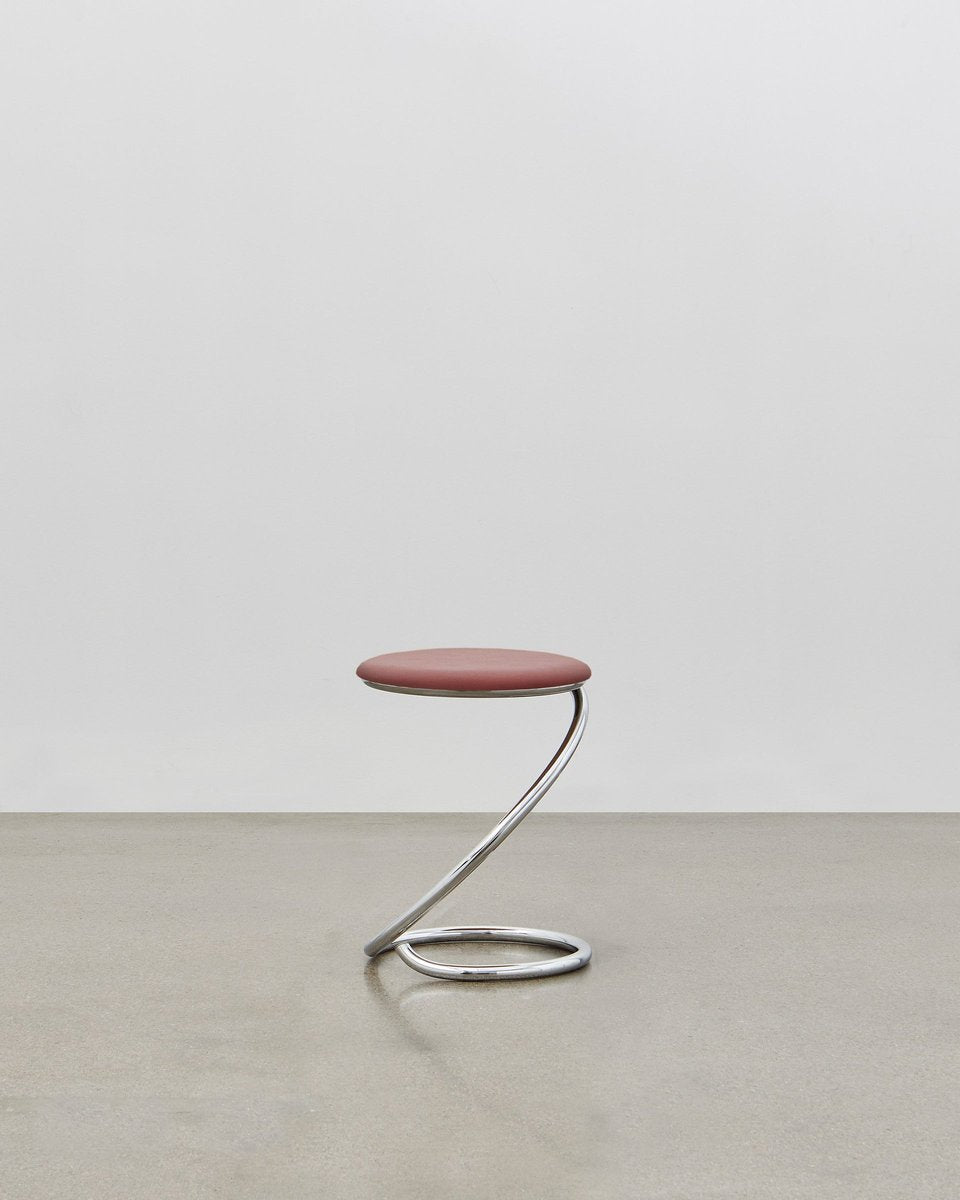 PH Snake Stool, Chrome, Aniline Leather Indianred, Full Leather Upholstery