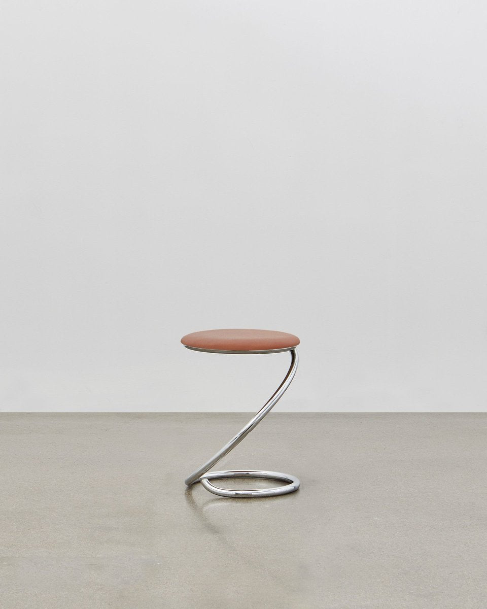 PH Snake Stool, Chrome, Aniline Leather Walnut, Full Leather Upholstery